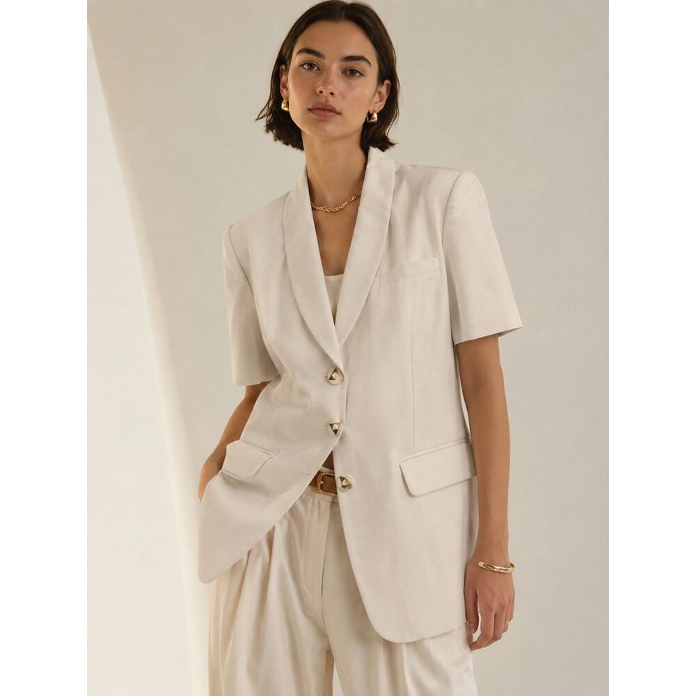 Vintage Oleg Cassini Women’s Sz 10 White 80s 90s Power Blazer Top Short Sleeve